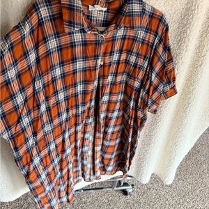 Entro Orange and Blue Plaid Button Down Shirt